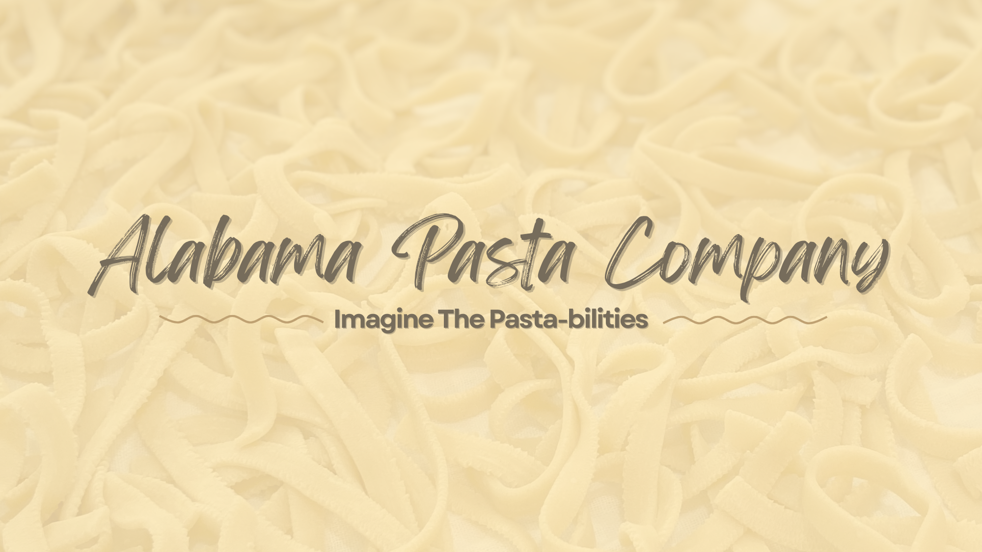 Noodles with 'Alabama Pasta Company' text on a beige background